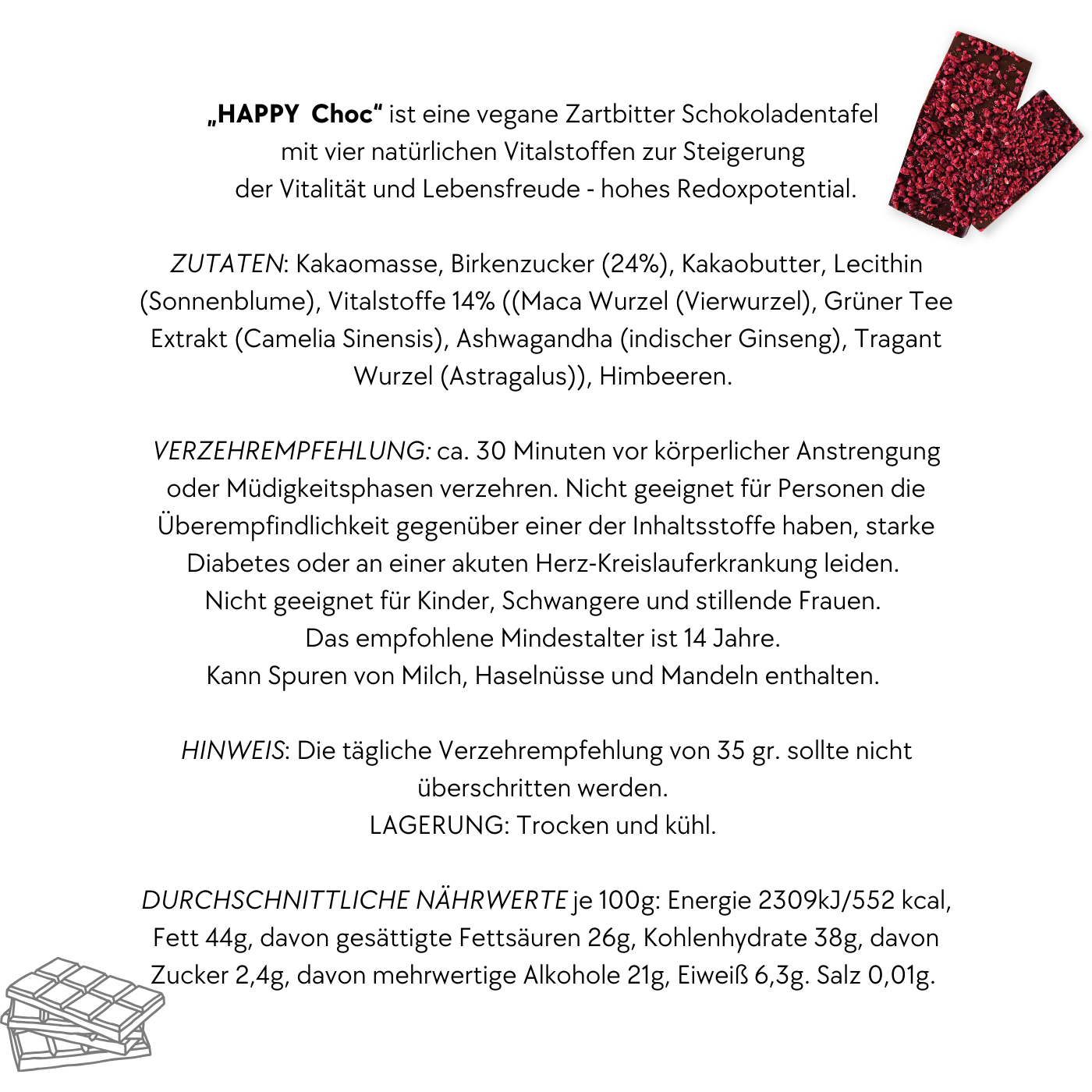 HAPPY CHOC - Die Schokolade zum Fliegen (sweet pur Kakao 74%)